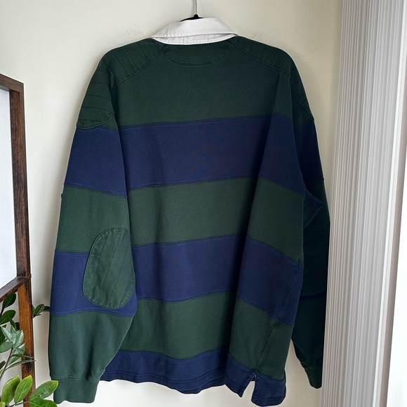 Vintage Polo by Ralph Lauren Hunter Green and Navy Rugby Shirt | Men’s 3XLT - Picture 5 of 5